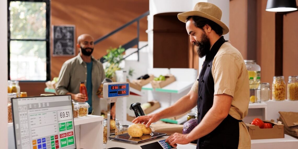 NTEP certified legal-for-trade retail scale with Certificate of Conformance data plate and Weights and Measures inspection seal