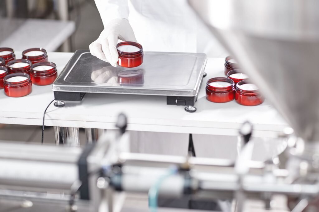 Industrial facility showing bench scales at production workstations and a floor scale at the shipping dock for different weighing applications