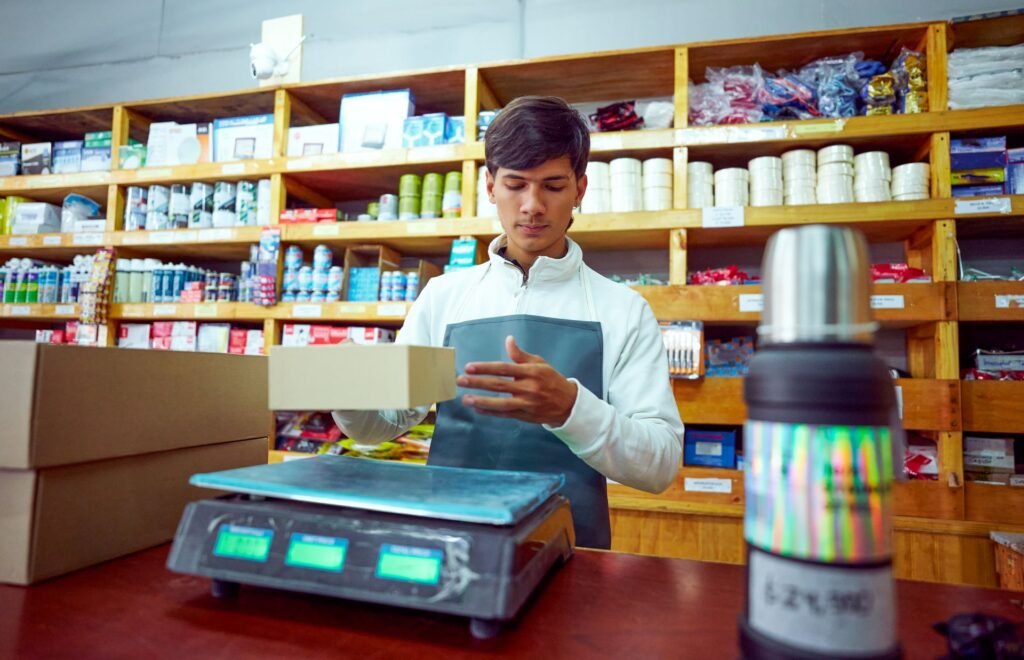 USB-connected calibrated shipping scale at a packing station sending weight directly to shipping software to eliminate manual entry errors