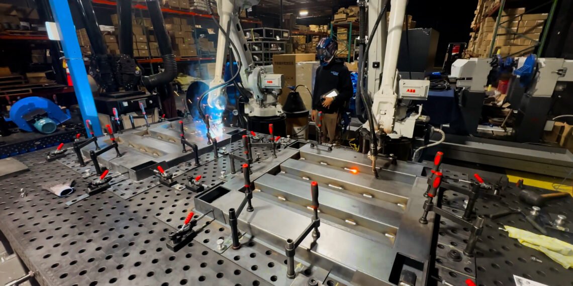 Heavy industrial floor scale in a manufacturing production facility used for batch weighing and quality control operations