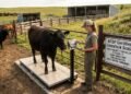 Cattle producer using an NTEP-certified livestock scale on a farm funded through USDA NRCS EQIP conservation cost-share program